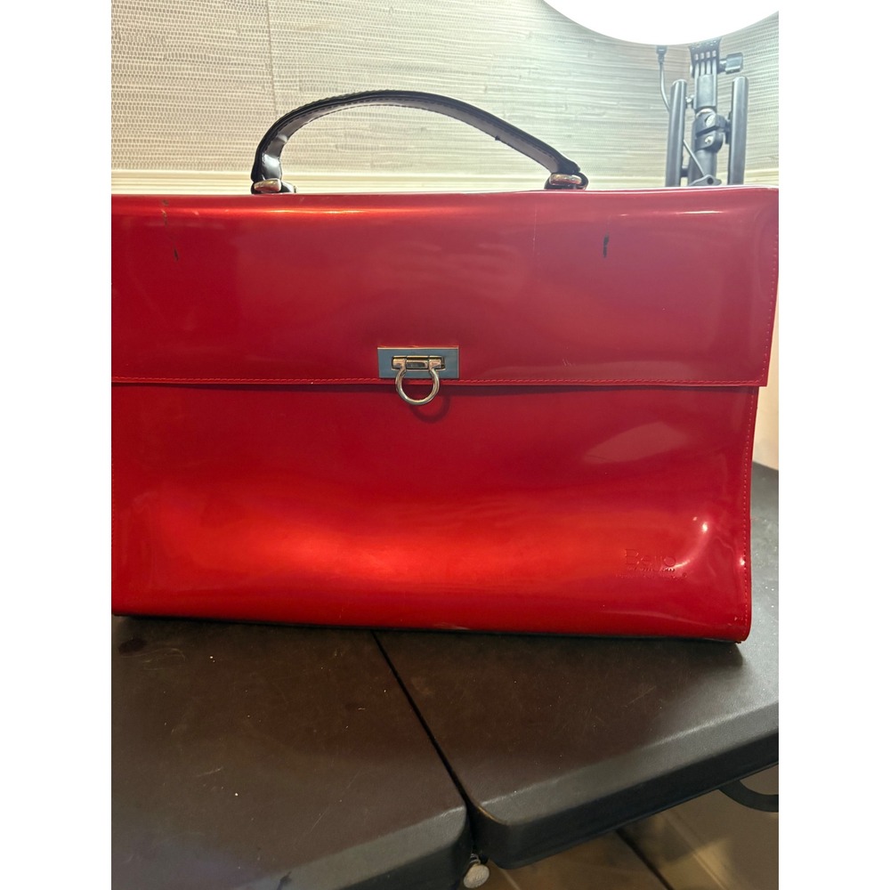 Beijo Business Class Red Patent Leather Briefcase Bag Top Handle Mirror